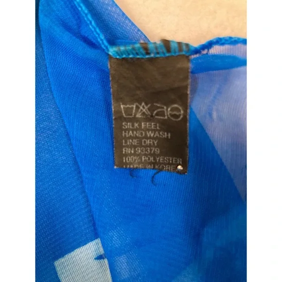 Coastal Aesthetic Women OS Blue Geometric Abstract Sheer Scarf Wrap - Picture 5 of 5